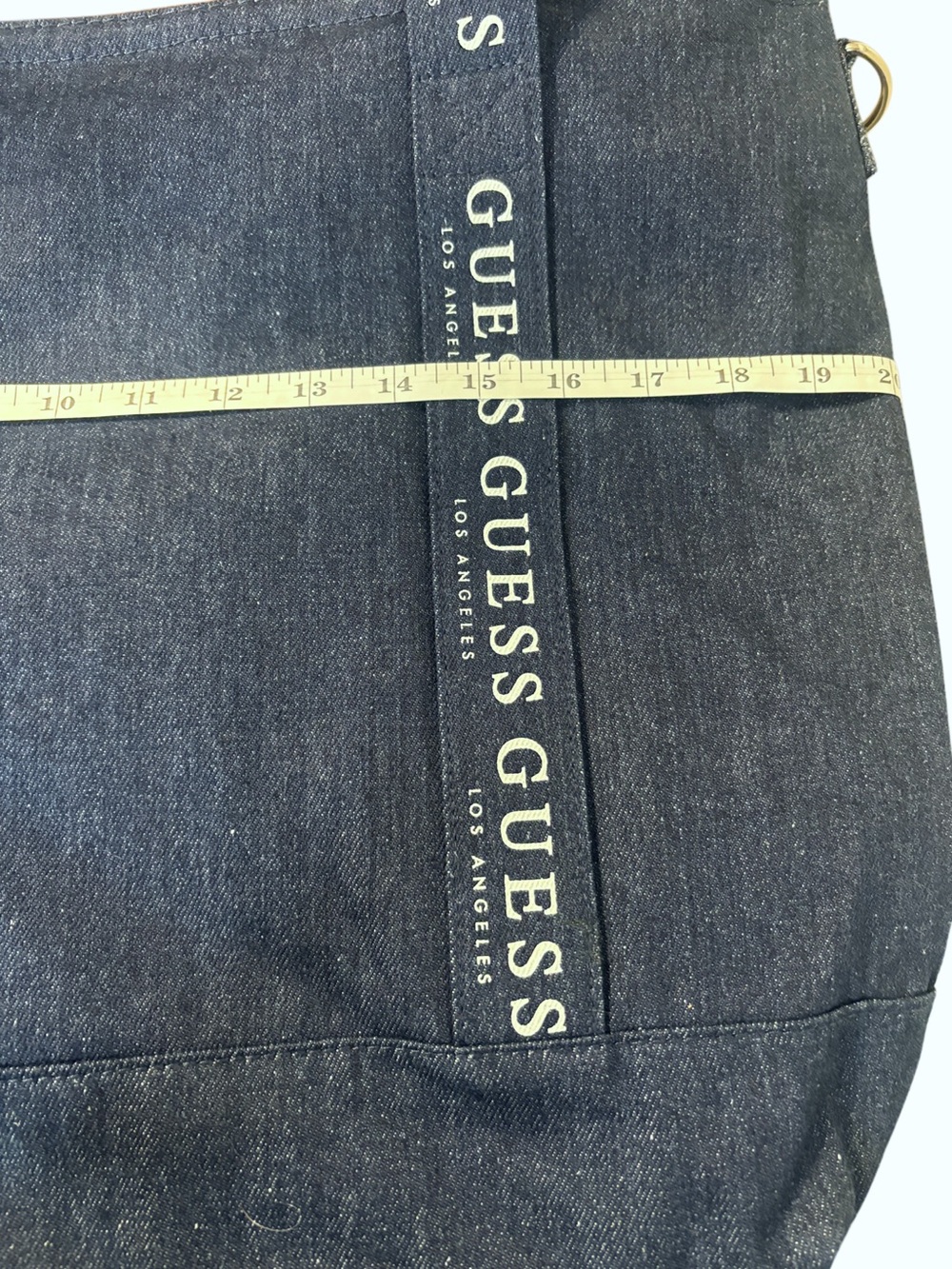 Guess Navy Denim Oversized Tote with White Logo Strap (NEW) - Picture 7 of 10
